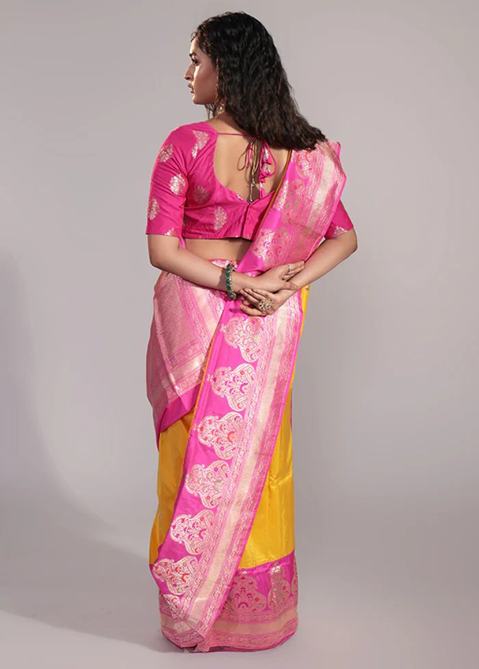 Yellow Handloom Katan Pure Silk Saree With Blouse Piece - Image 3