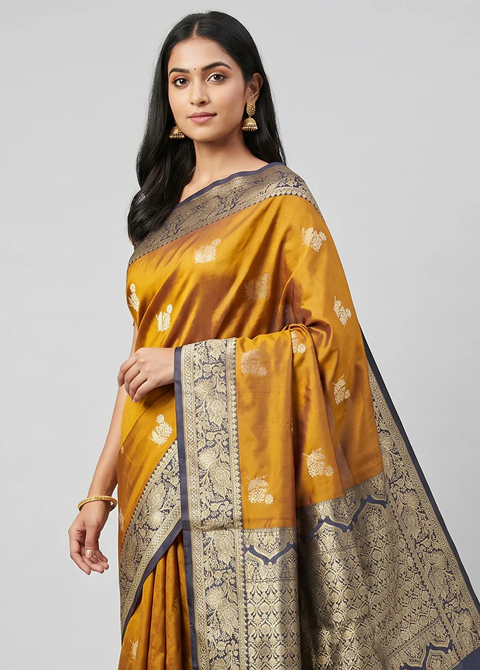 Yellow Handloom Katan Pure Silk Saree With Blouse Piece - Image 2