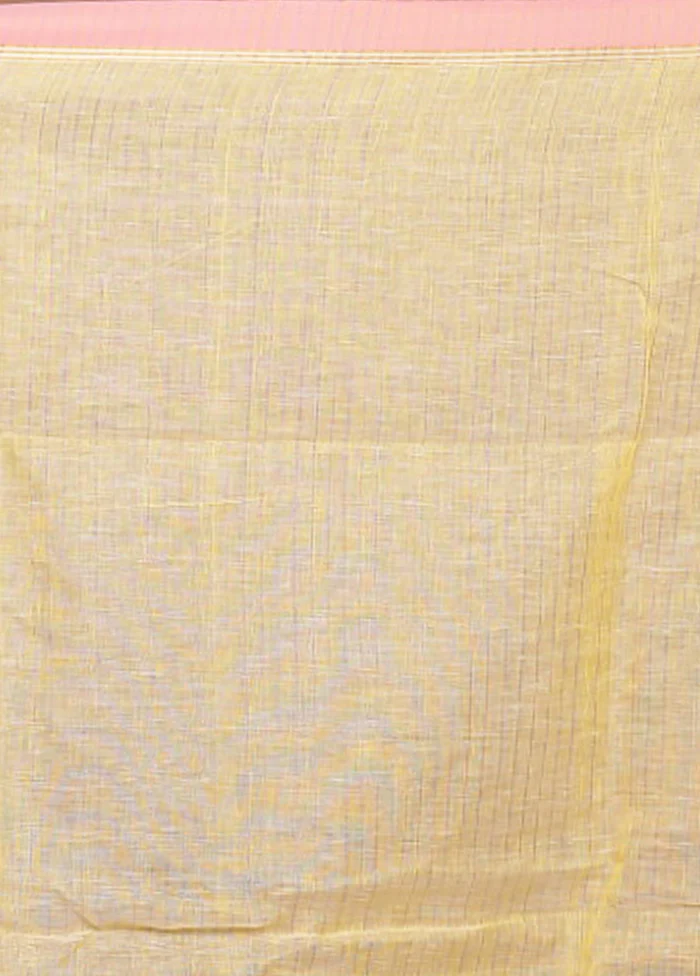 Yellow Handloom Linen Pure Silk Saree With Blouse Piece - Image 5