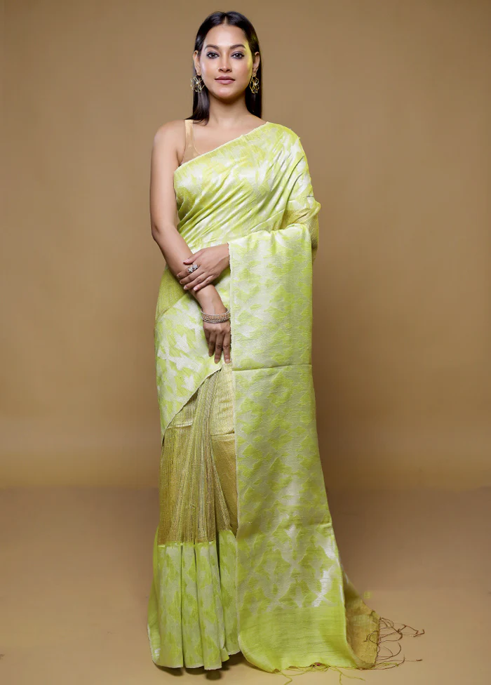 Yellow Handloom Matka Pure Silk Saree With Blouse Piece - Image 2