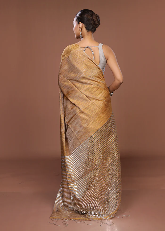 Yellow Handloom Matka Pure Silk Saree With Blouse Piece - Image 3