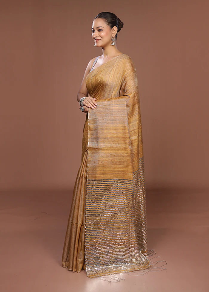 Yellow Handloom Matka Pure Silk Saree With Blouse Piece - Image 4