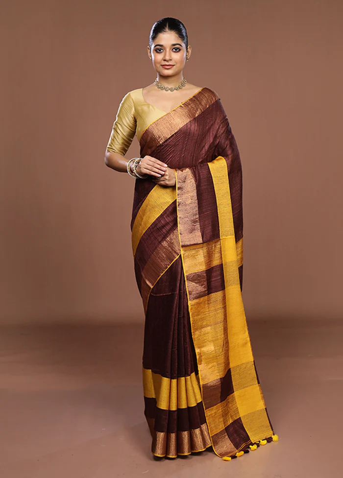 Yellow Handloom Matka Pure Silk Saree With Blouse Piece - Image 2