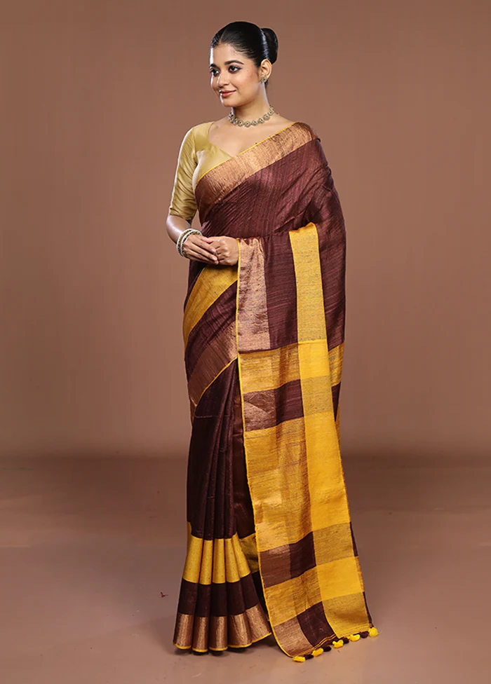 Yellow Handloom Matka Pure Silk Saree With Blouse Piece - Image 4