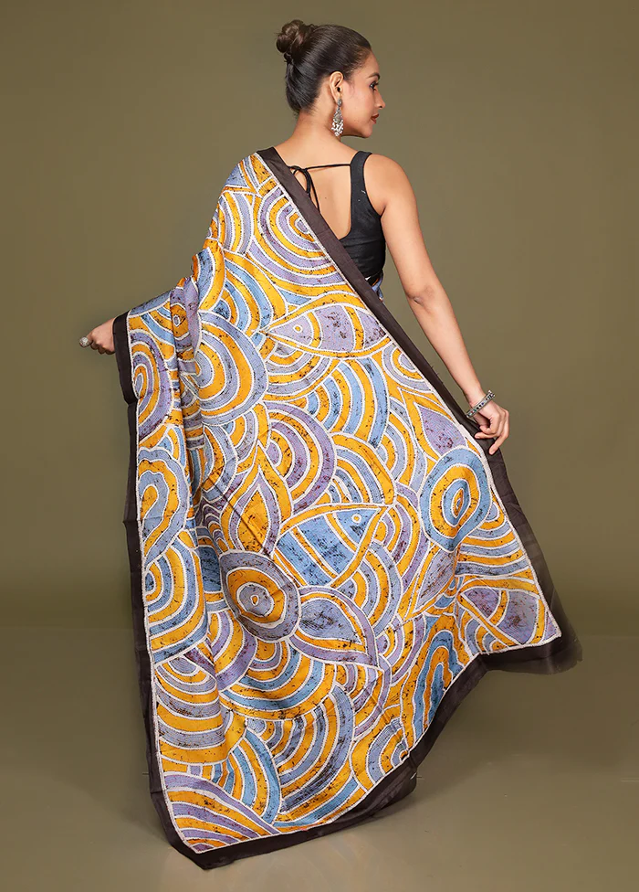 Yellow Handloom Printed Pure Silk Saree Without Blouse Piece - Image 3