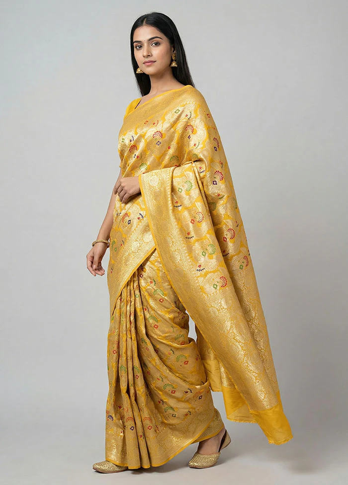 Yellow Handloom Pure Georgette Saree With Blouse Piece