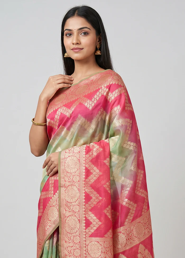 Yellow Handloom Pure Georgette Saree With Blouse Piece - Image 2