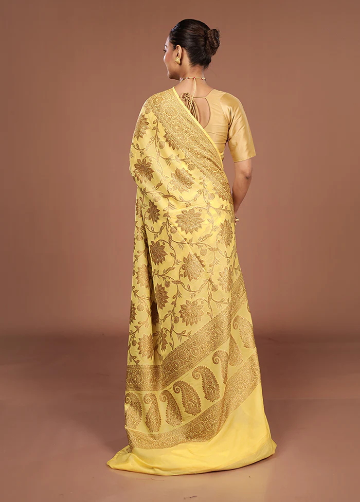Yellow Handloom Pure Georgette Saree With Blouse Piece - Image 3