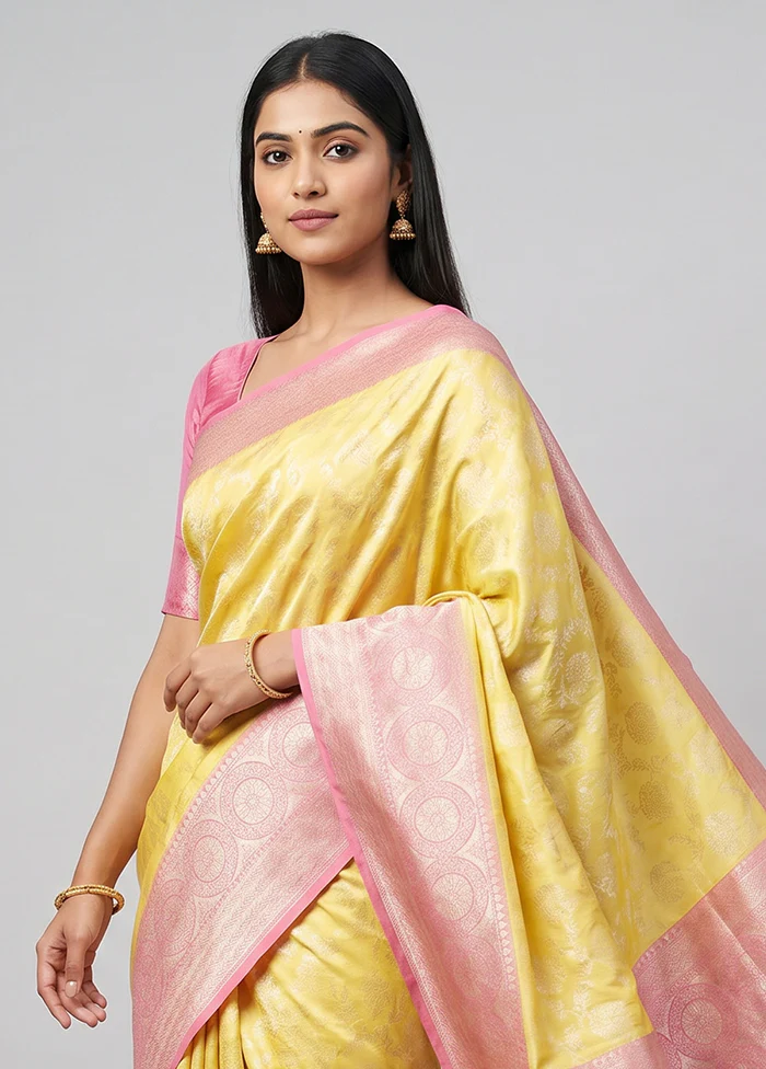 Yellow Handloom Pure Georgette Saree With Blouse Piece - Image 2