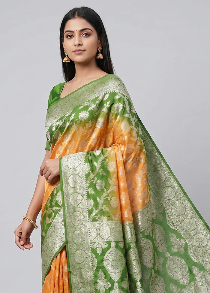 Yellow Handloom Pure Georgette Saree With Blouse Piece - Image 2