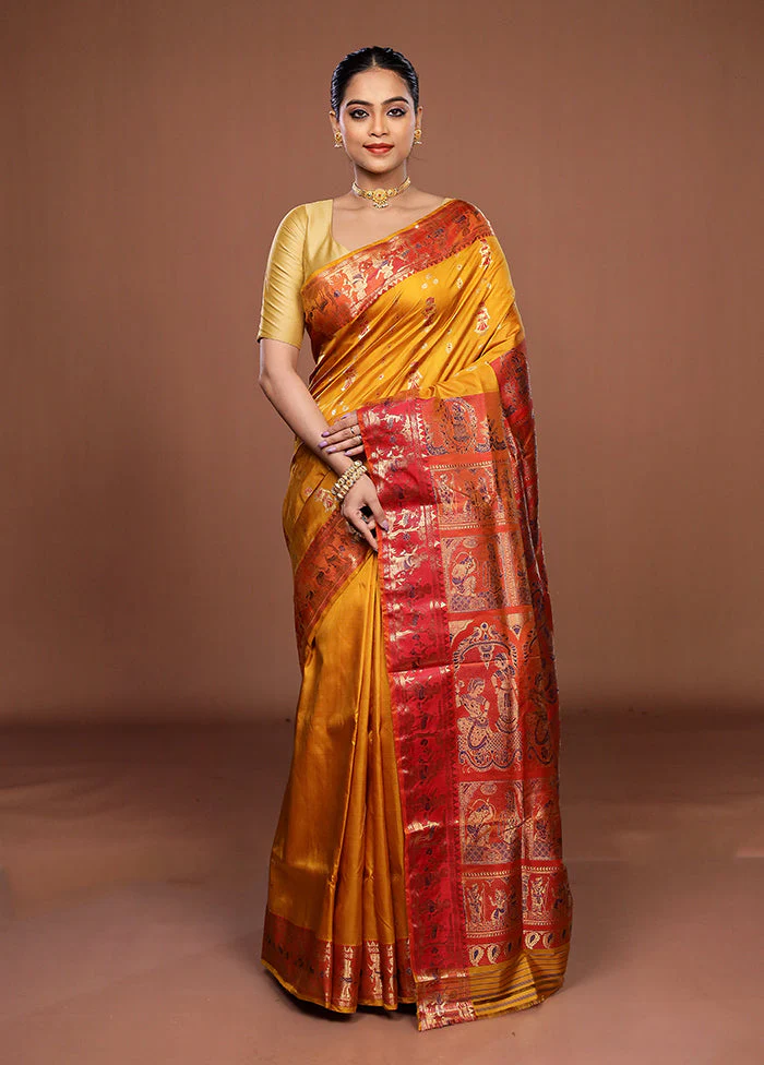 Yellow Handloom Swarnachuri Pure Silk Saree With Blouse Piece - Image 2