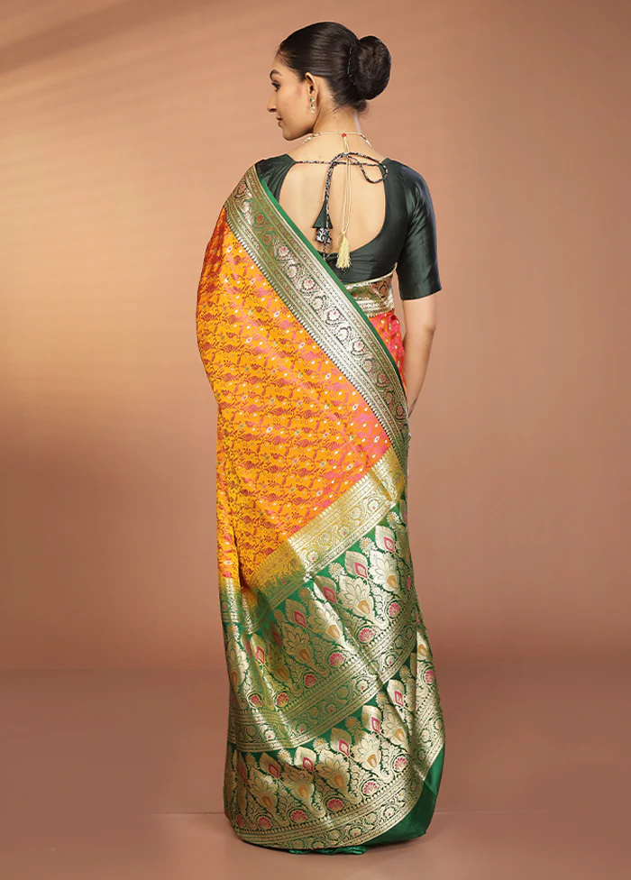 Yellow Handloom Tanchoi Pure Silk Saree With Blouse Piece - Image 3