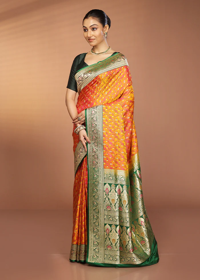 Yellow Handloom Tanchoi Pure Silk Saree With Blouse Piece - Image 4