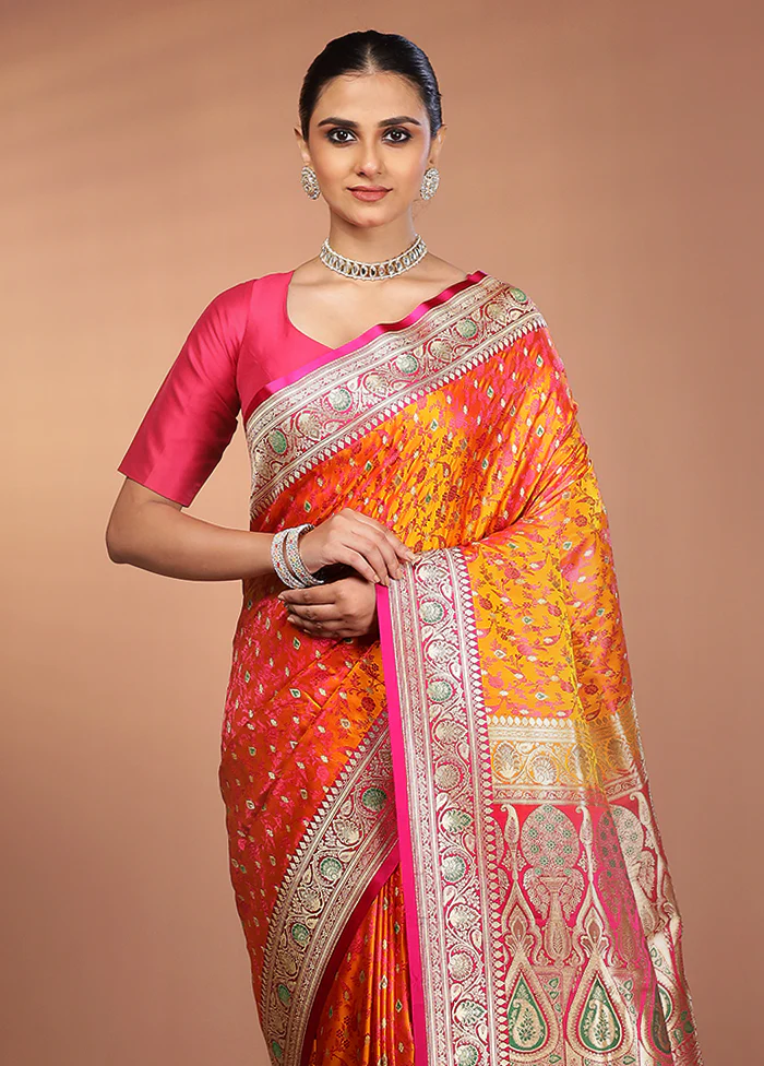 Yellow Handloom Tanchoi Pure Silk Saree With Blouse Piece