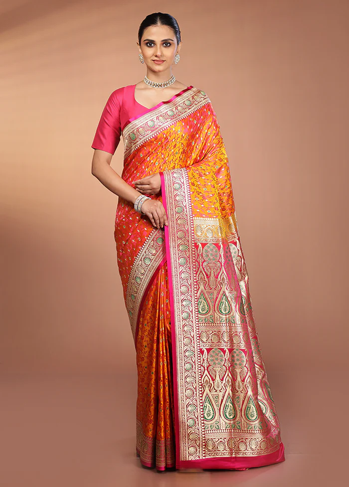 Yellow Handloom Tanchoi Pure Silk Saree With Blouse Piece - Image 2