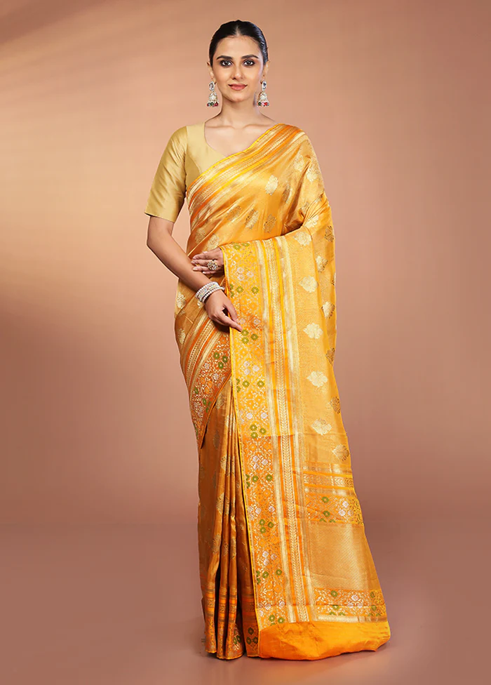 Yellow Handloom Tissue Pure Silk Saree With Blouse Piece - Image 2