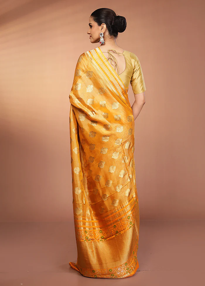 Yellow Handloom Tissue Pure Silk Saree With Blouse Piece - Image 3