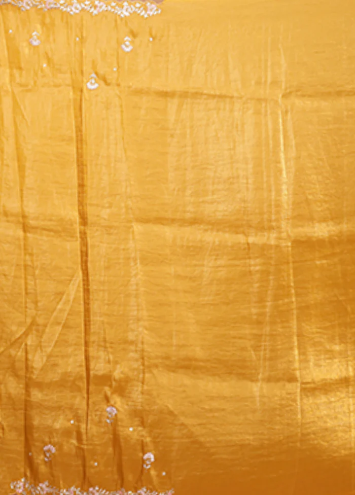 Yellow Handloom Tissue Pure Silk Saree With Blouse Piece - Image 5