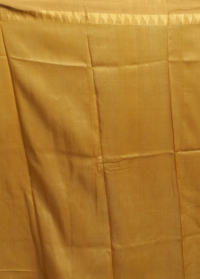Yellow Handloom Tussar Pure Silk Saree With Blouse Piece - Image 5