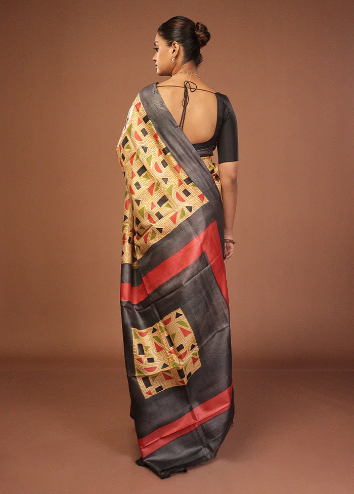 Yellow Handloom Tussar Silk Saree With Blouse Piece - Image 3
