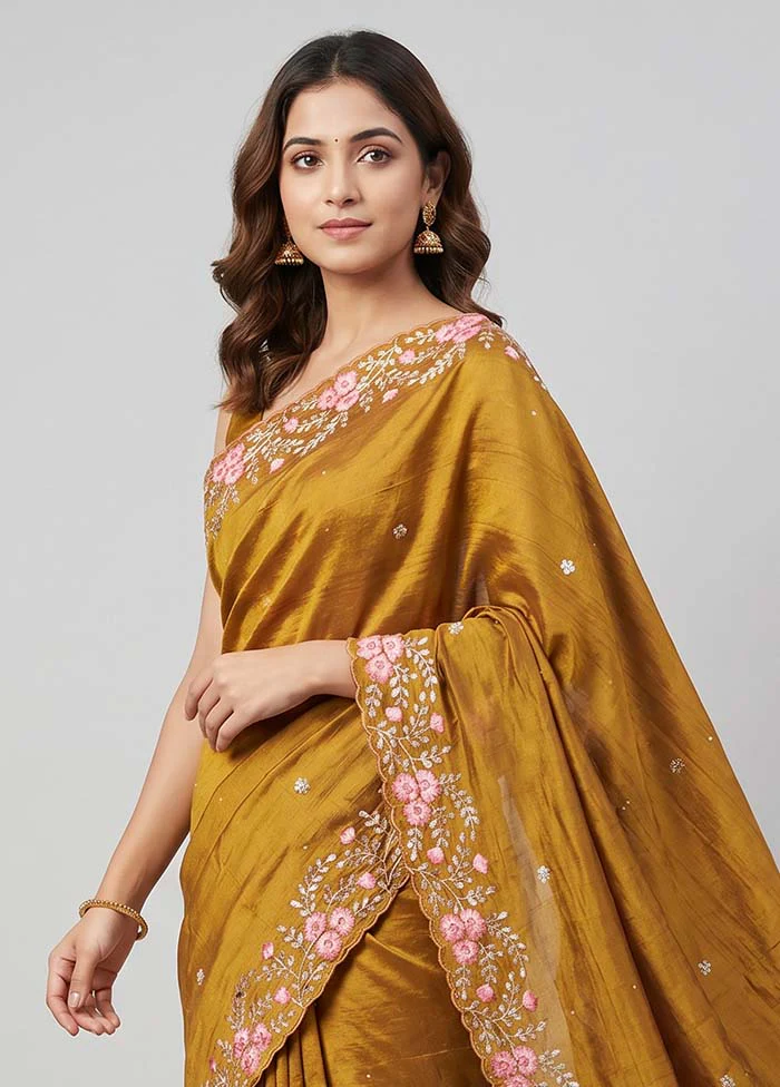 Yellow Handloom Tussar Pure Silk Saree With Blouse Piece - Image 2