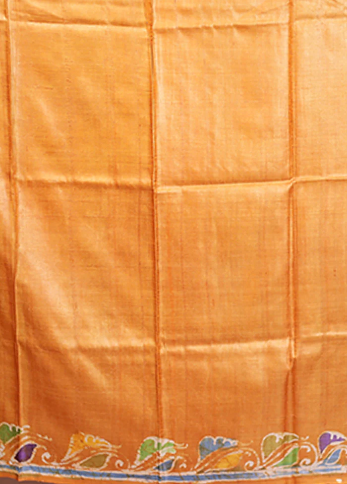 Yellow Handloom Tussar Pure Silk Saree With Blouse Piece - Image 5