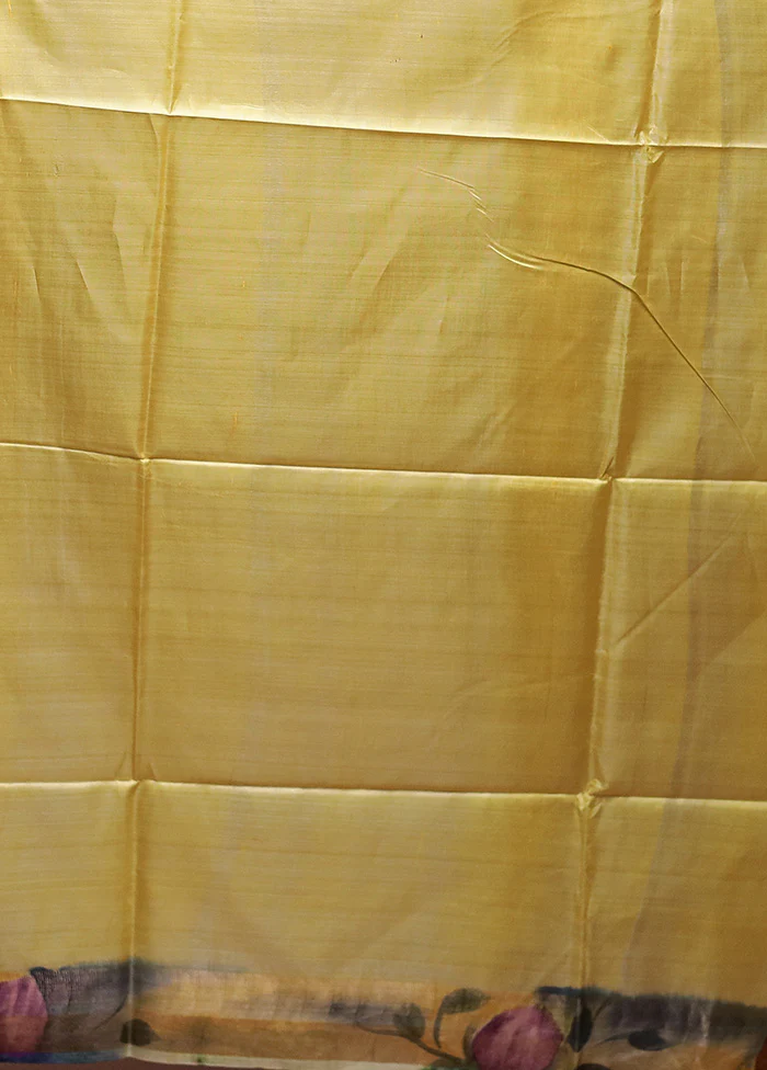 Yellow Handloom Tussar Pure Silk Saree With Blouse Piece - Image 5