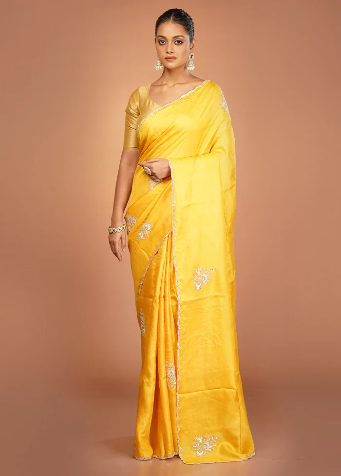 Yellow Handloom Tussar Pure Silk Saree With Blouse Piece - Image 2