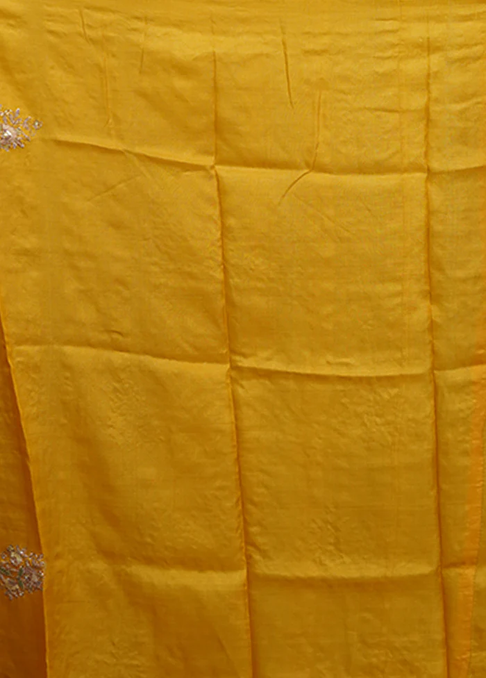 Yellow Handloom Tussar Pure Silk Saree With Blouse Piece - Image 5