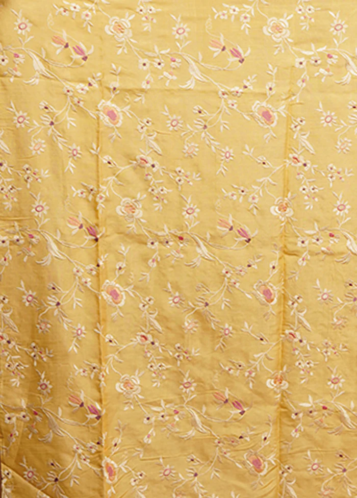 Yellow Handloom Tussar Pure Silk Saree With Blouse Piece - Image 5