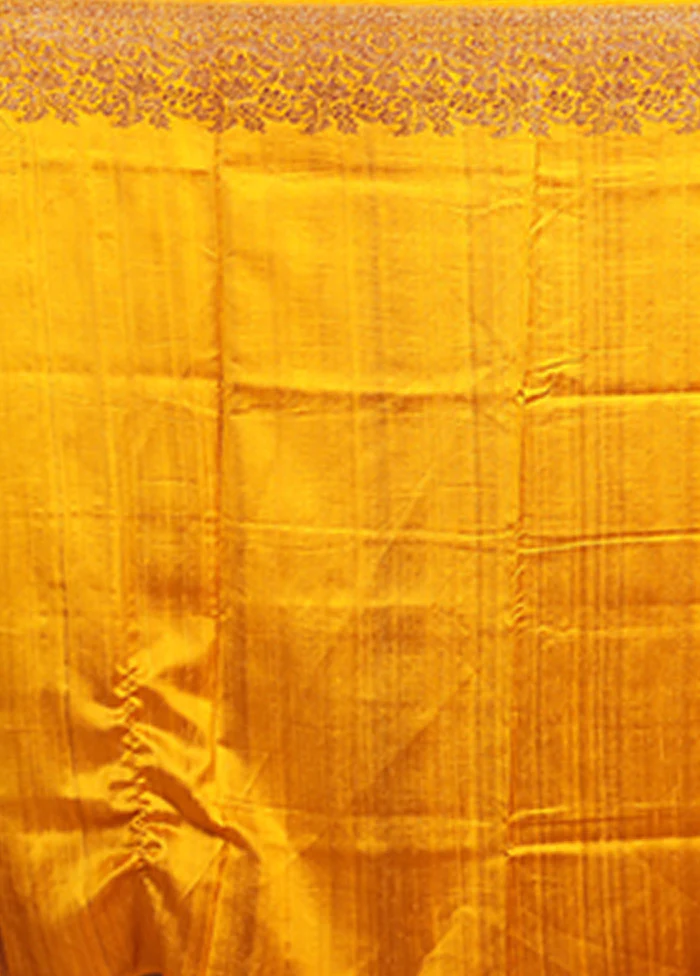 Yellow Handloom Tussar Pure Silk Saree With Blouse Piece - Image 5