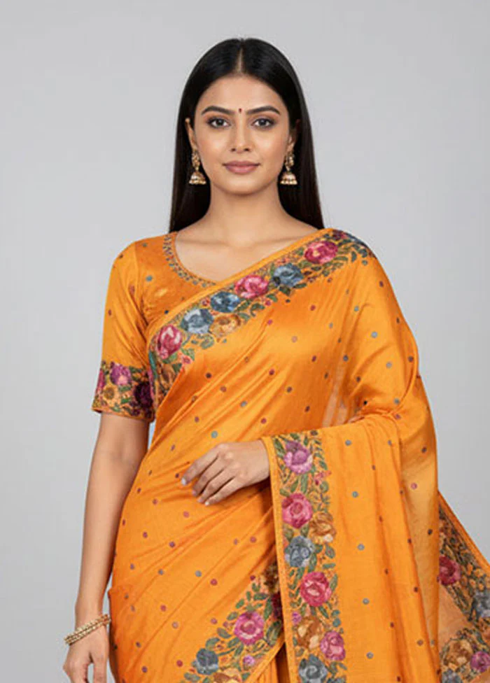 Yellow Handloom Tussar Pure Silk Saree With Blouse Piece - Image 2