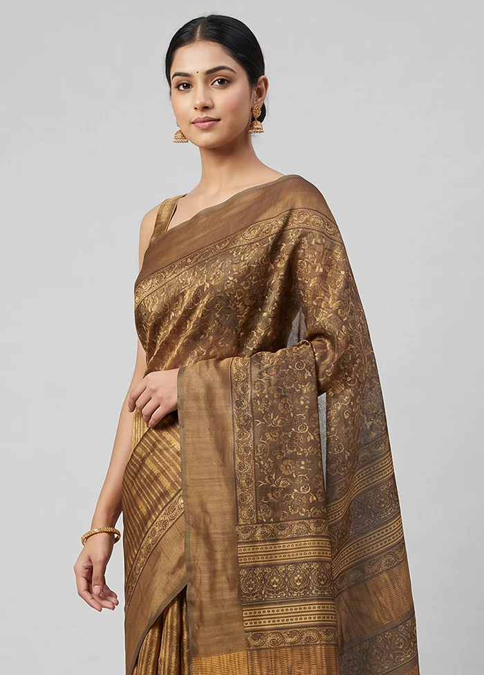 Yellow Handloom Tussar Pure Silk Saree With Blouse Piece - Image 2