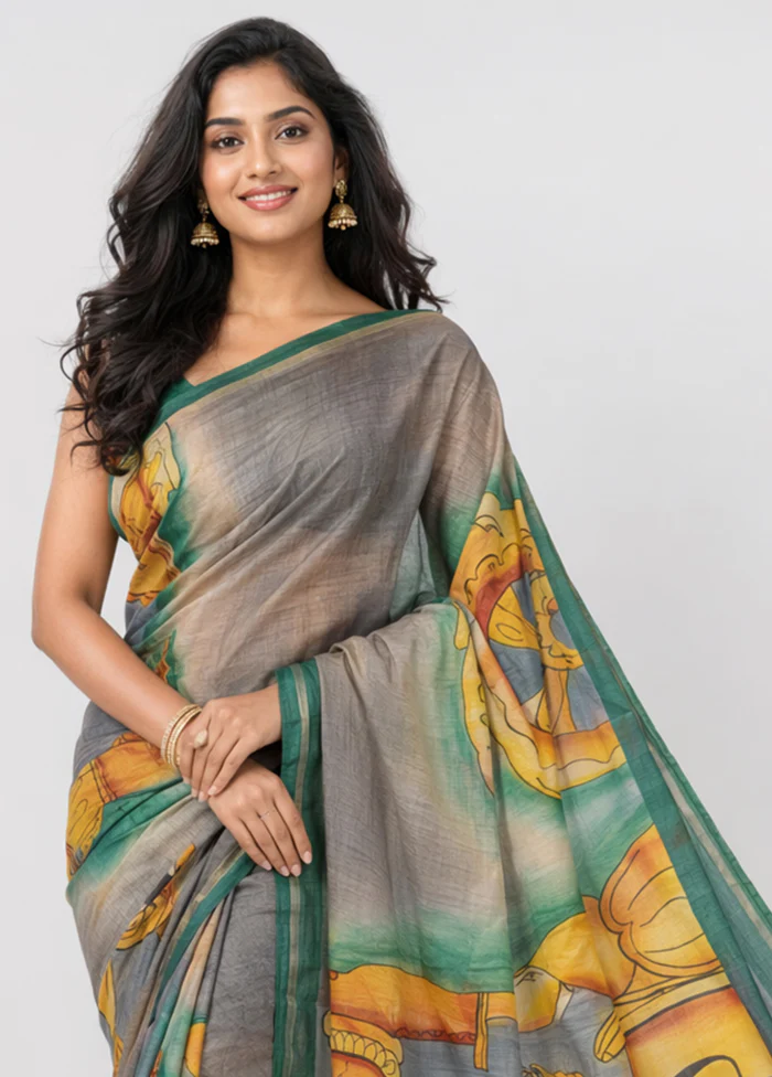 Yellow Handloom Tussar Pure Silk Saree With Blouse Piece - Image 2
