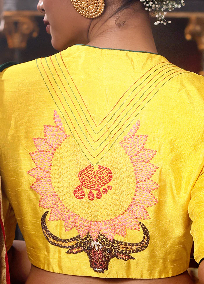 Yellow High Neck Designer Blouse - Image 4