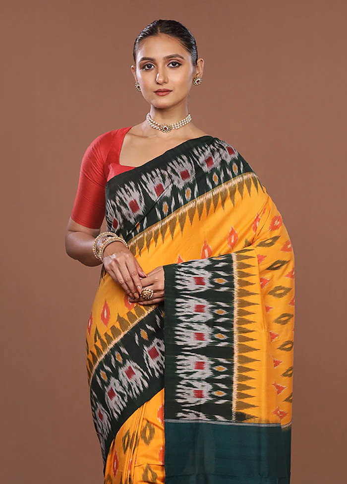 Yellow Ikkat Cotton Saree Without Blouse Piece