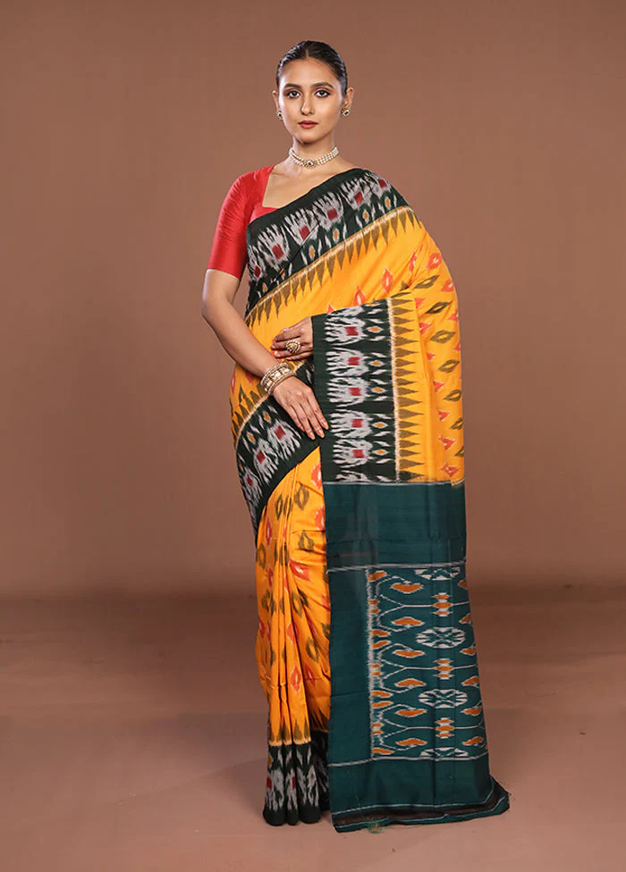 Yellow Ikkat Cotton Saree Without Blouse Piece - Image 2