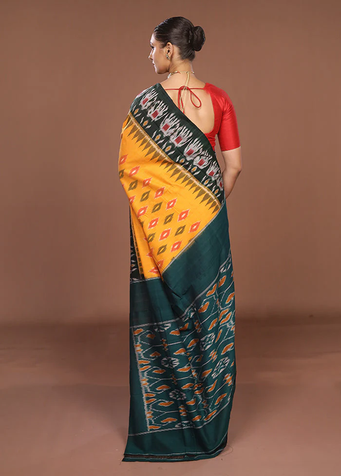 Yellow Ikkat Cotton Saree Without Blouse Piece - Image 3