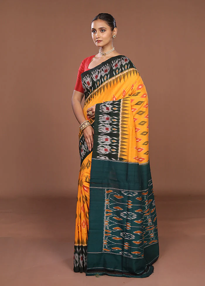 Yellow Ikkat Cotton Saree Without Blouse Piece - Image 4