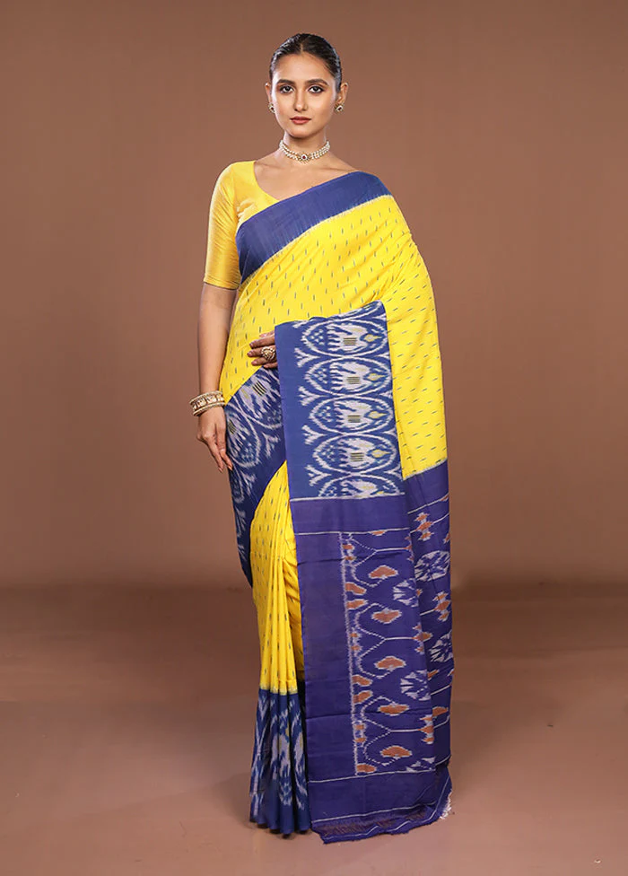 Yellow Ikkat Cotton Saree Without Blouse Piece - Image 2