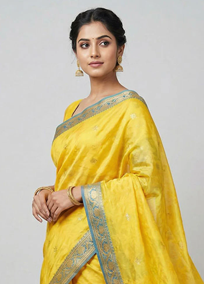 Yellow Jamdani Cotton Saree Without Blouse Piece - Image 2