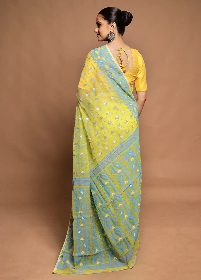 Yellow Tant Jamdani Saree Without Blouse Piece - Image 3