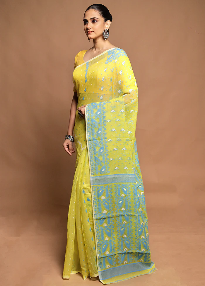 Yellow Tant Jamdani Saree Without Blouse Piece - Image 4
