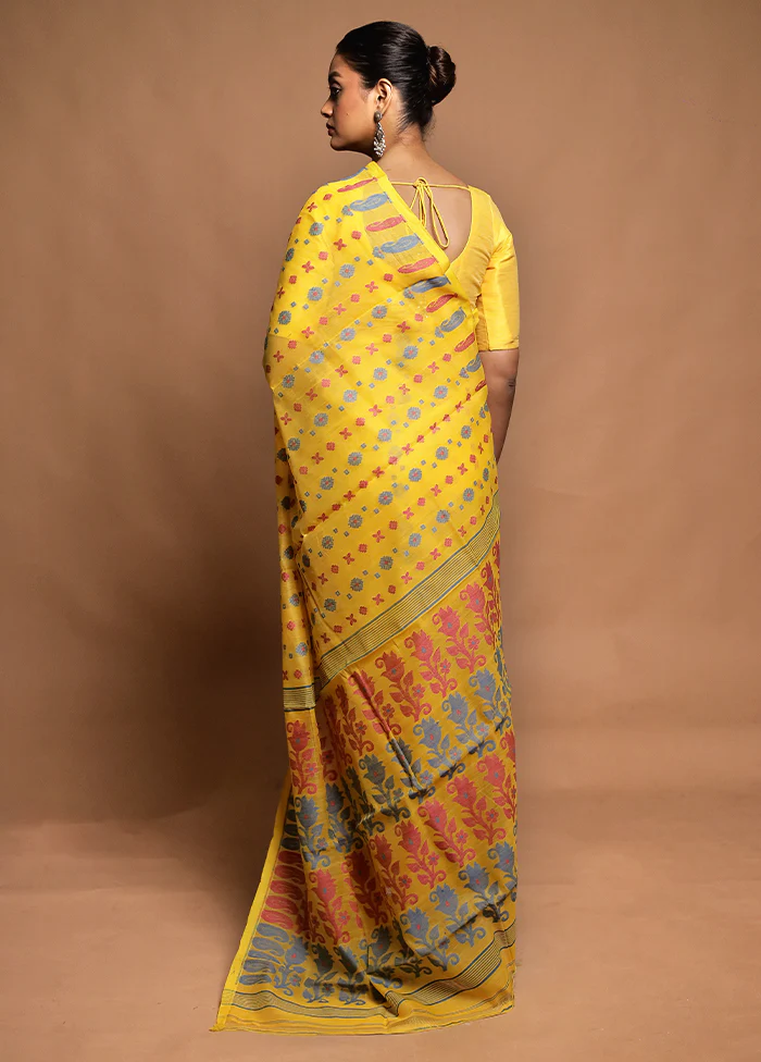 Yellow Tant Jamdani Saree Without Blouse Piece - Image 3