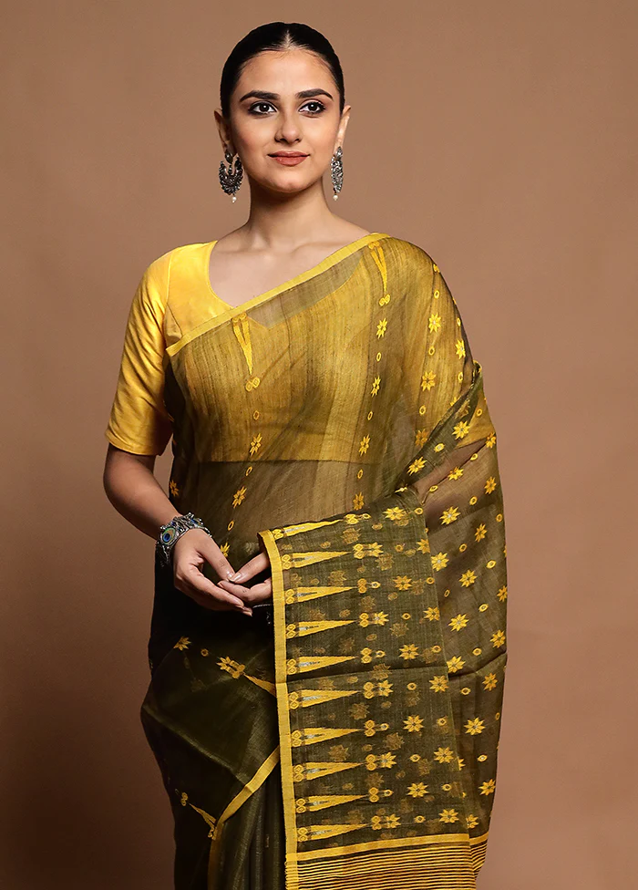 Yellow Tant Jamdani Saree Without Blouse Piece - Image 2