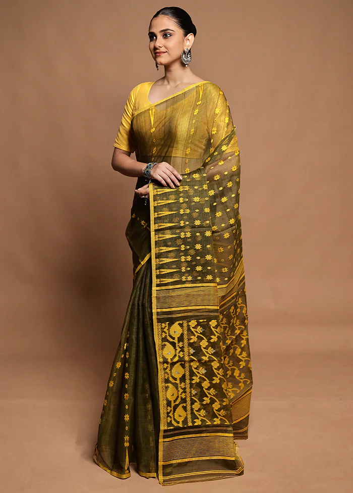 Yellow Tant Jamdani Saree Without Blouse Piece - Image 4