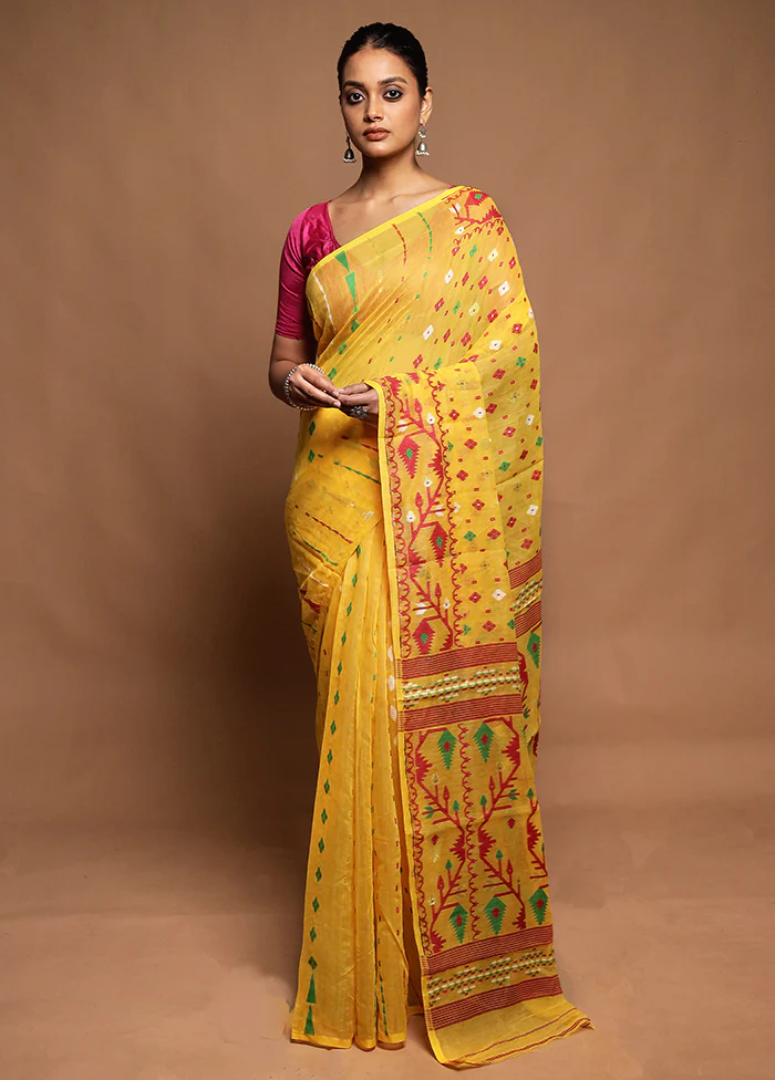 Yellow Tant Jamdani Saree Without Blouse Piece