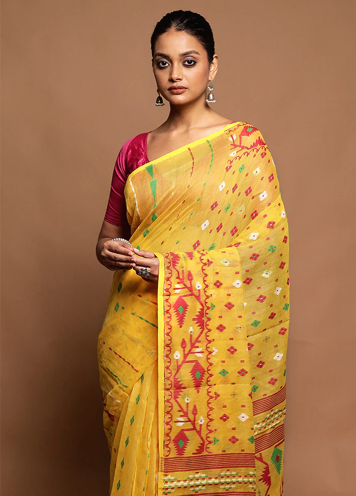 Yellow Tant Jamdani Saree Without Blouse Piece - Image 2
