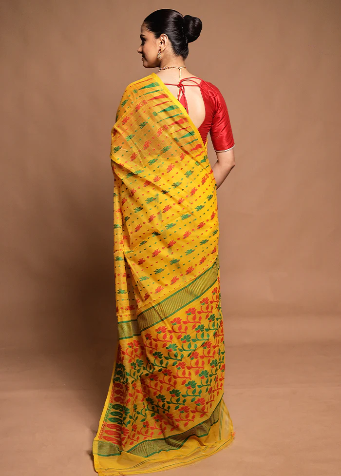 Yellow Tant Jamdani Saree Without Blouse Piece - Image 3