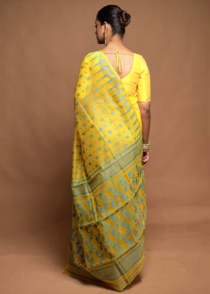 Yellow Tant Jamdani Saree Without Blouse Piece - Image 3